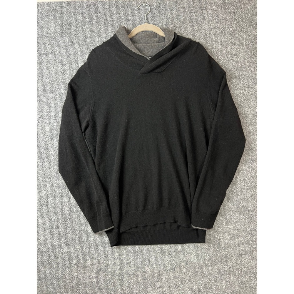Forte Mens‎ Sweater XL Cashmere Black Grey Shawl Collar Pullover